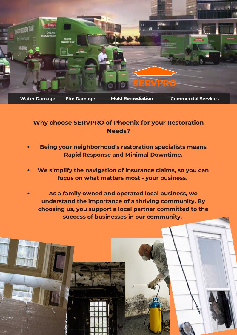 Faster to Any Size Disaster! 🚛

We offer 🏠Residential and 🏢Commercial Restoration and Cleaning Services ‼️

☎️ (480) 503-2090

#waterdamage #restorationservices #moldremediation #firedamage #SERVPROTeamPhoenix
