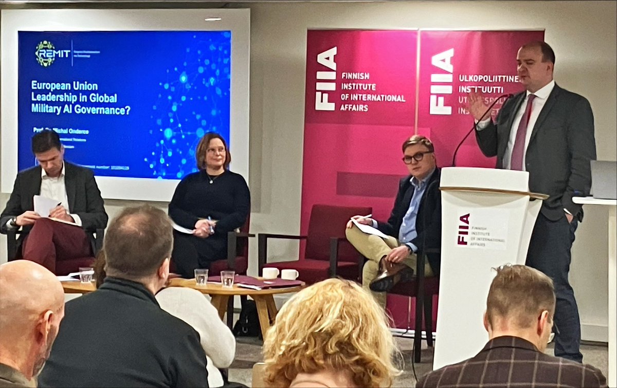 @REMIT_research @HorizonEU Speakers @ProfOnderco, @SinkkonenVille, @KatjaCreutz and @charlyjsp delved into global governance of military AI and the role of the EU in the field at today’s @REMIT_research seminar. Thank you for the insightful discussion!