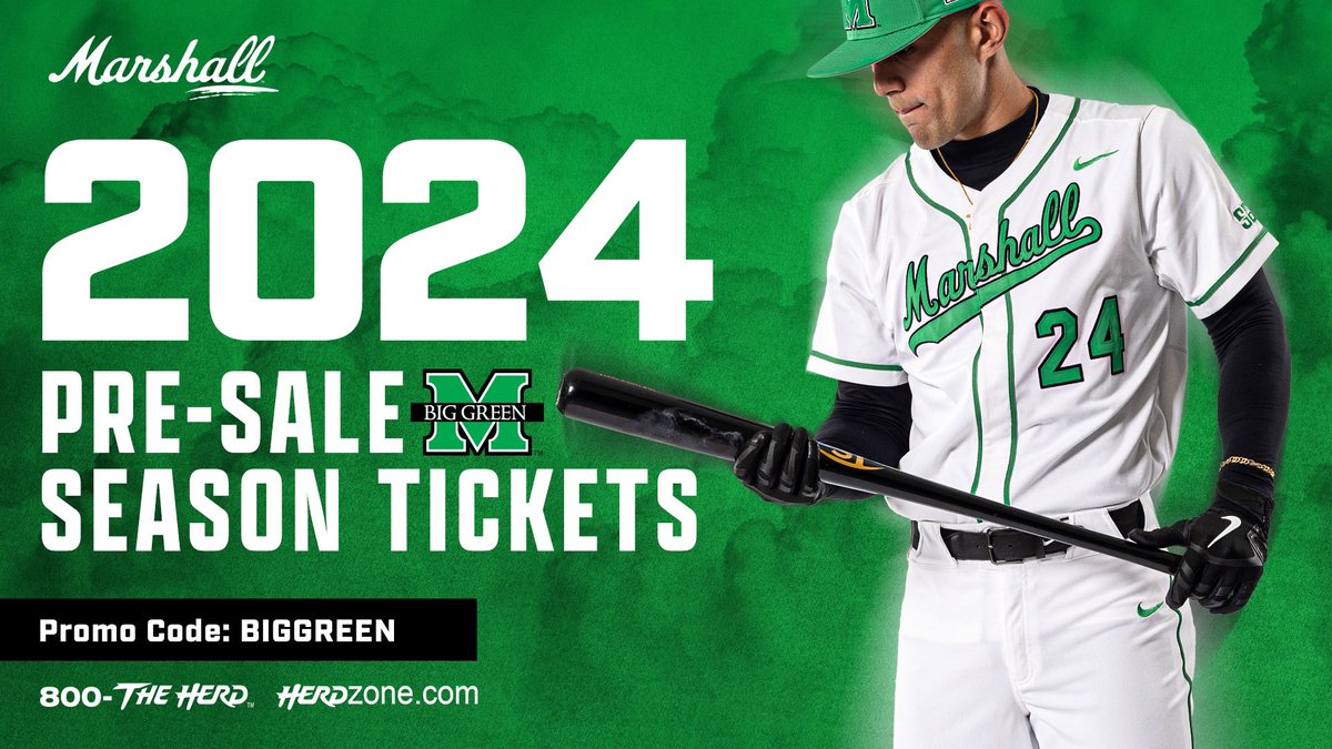 ‼️PRE-SALE SEASON TICKET ALERT‼️ Season Tickets for our 2024 Baseball season are now on sale for @MUBigGreen members! Be sure to visit the link below to reach the pre-sale and use promo code BIGGREEN! ⚾️ 🎟️: bit.ly/BigGreenBSB24 #WeAreMarshall