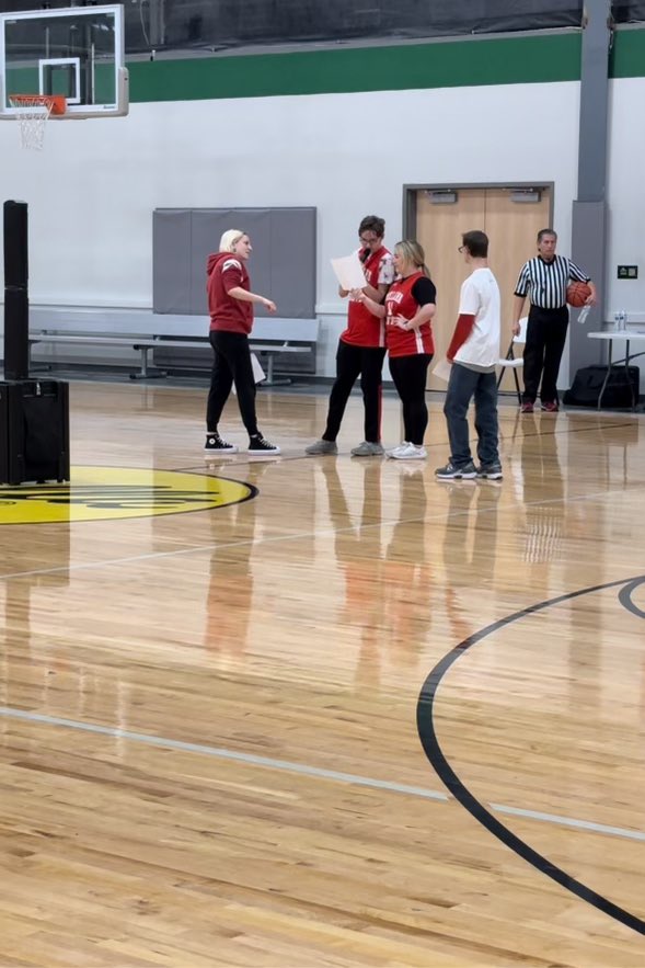 Morgan Wessel and Caleb Watson leading the athlete’s oath at Unified Basketball today! #WeAreMillardSouth <a href="/UnifiedMSPATS/">Unified MS Patriots</a>