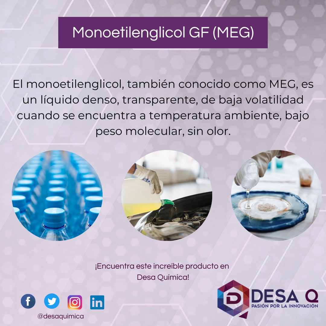 DesaQuimica's tweet photo. ¡Descubre más características del Monoetilenglicol GF en Desa química!

SÍ buscas un lugar para adquirirlo con excelentes precios y con la más alta calidad para los requerimientos de tu negocio, en Desa química encontrarás este y otros productos químicos. https://t.co/WBVFGnKl82