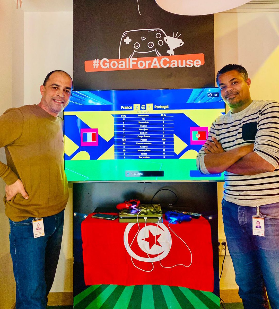 La Tunisie est qualifiée 💪 et passe haut la main la phase de poule du tournoi #GoalForACause 
3 enfants de plus parrainés avec ce match contre la Jordanie 2-1 
Espérons que ce soit de bonne augure pour le match 🇹🇳de ce soir 
<a href="/Aloulousk/">Ali Sakka</a> <a href="/amara_nasr/">Ben Amara Nasr</a> 
<a href="/millet_thierry/">Thierry Millet</a> <a href="/habiblatrach/">Med Habib Latrach</a>