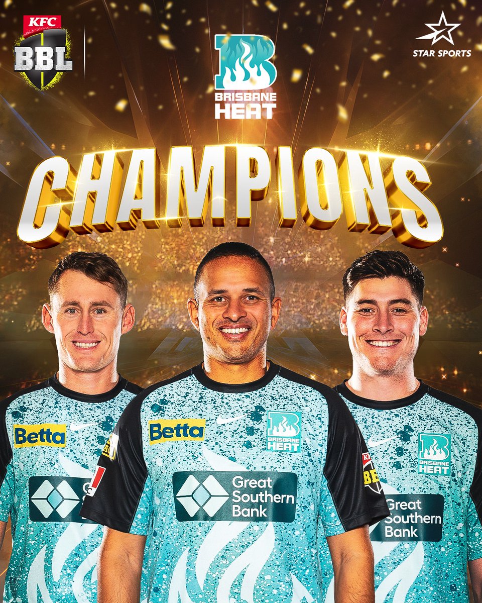 StarSportsIndia's tweet photo. #BrisbaneHeat - CHAMPIONS of #BBL13!
With this victory, they now hold the title of being 2-time BBL Champions! 🏆🏆
What a dominating season they had – truly deserving winners!
Don't miss the #SSvBH Final highlights in #BBLonStar - Tomorrow 7 AM on SS2 and SS2 HD! https://t.co/kjOYUe4OIv