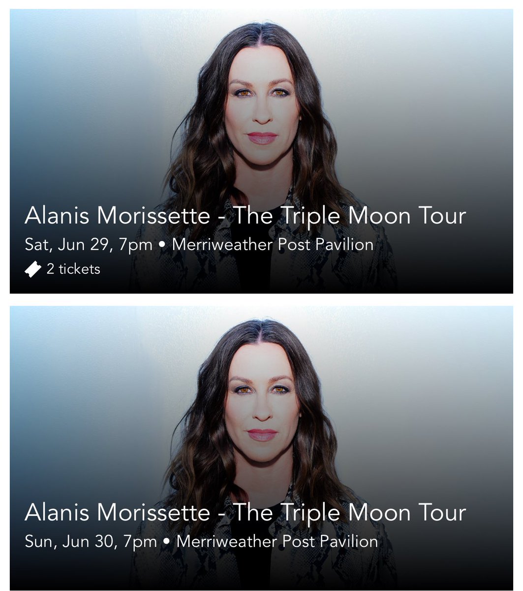 Did I buy tickets to see @Alanis two times in a row? Absolutely! Been singing JLP with my whole heart since it came out…and I was only 2! #TripleMoonTour