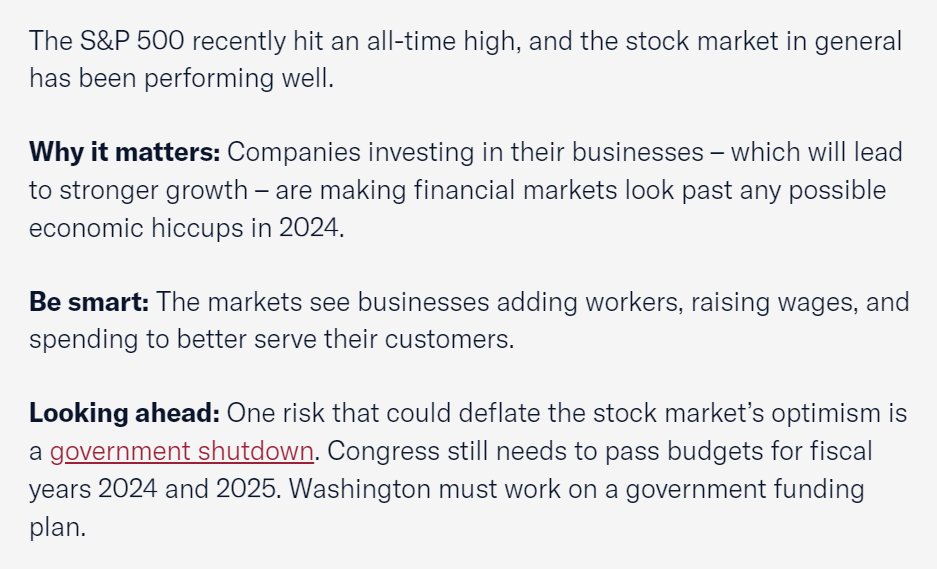 "Companies investing in their businesses – which will lead to stronger growth – are making financial markets look past any possible economic hiccups in 2024."

Check out more economic viewpoints from <a href="/CurtisDubay/">Curtis Dubay</a>! uschamber.com/economy/econom…