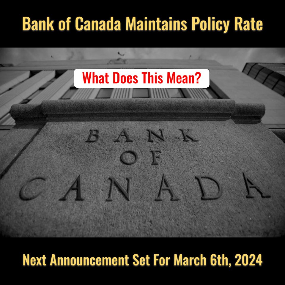 🇨🇦 The Bank of Canada just announced they are maintaining their policy rate at 5%. 

Remember, I'm here to help navigate your mortgage journey.

Feel free to reach out with any questions! 🏠📈

Joe Ferraro
Mortgage Agent Level 2 (#M16000767)
Powered by Sherwood Mortgage Lic 12176