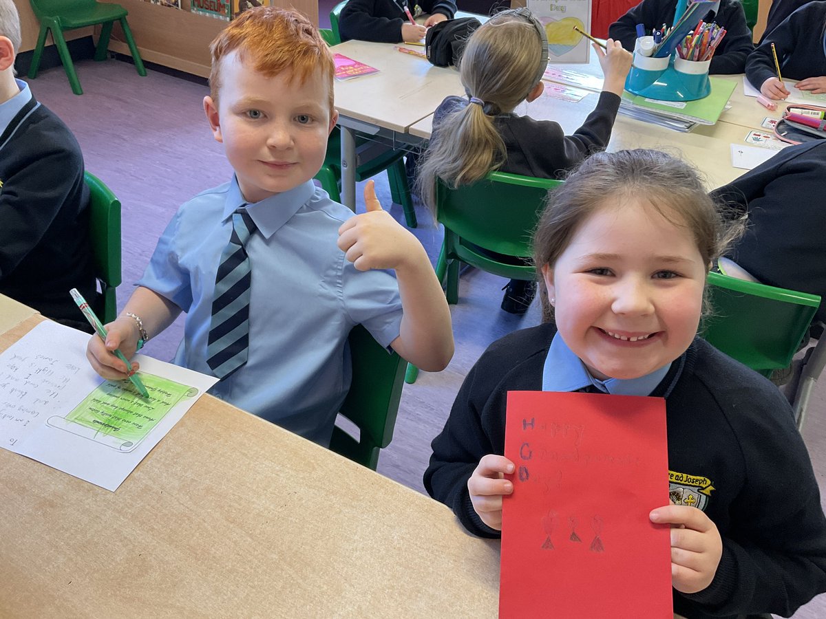 As part of Catholic Schools Week, we celebrated Grandparents Day today in St. Joseph’s. P3 wrote lovely messages for their grandparents and made cards to give them. Well done P3! #catholicschoolsweek #grandparentsday #communitiesofservice @DownandConnor @DandCSchools @InfoCcms