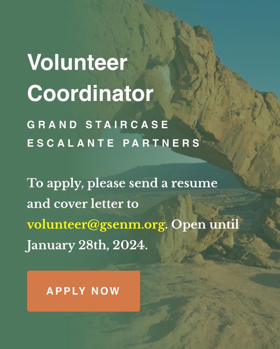 Grand Staircase Escalante Partners (@gsepartners) on Twitter photo We are hiring! Join the <a href="/GsePartners/">Grand Staircase Escalante Partners</a> team as a Volunteer Coordinator planning and assisting with volunteer stewardship projects in Grand Staircase-Escalante National Monument. More details here: gsenm.org/volunteer-coor⦠We are hiring! Join the <a href="/GsePartners/">Grand Staircase Escalante Partners</a> team as a Volunteer Coordinator planning and assisting with volunteer stewardship projects in Grand Staircase-Escalante National Monument. More details here: gsenm.org/volunteer-coorā¦