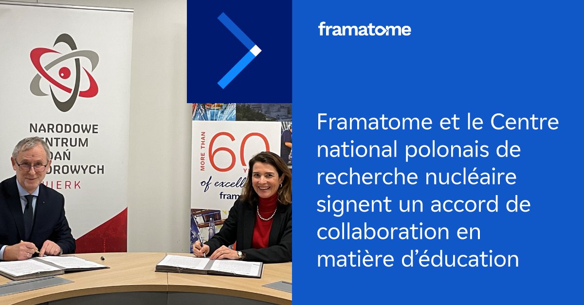 📢 En cette Journée Internationale de l'Éducation, Framatome et le Centre national polonais de recherche nucléaire annoncent la signature d’un accord de collaboration dans l’enseignement et la recherche nucléaire.

👉framatome.com/medias/framato…

#EducationDay