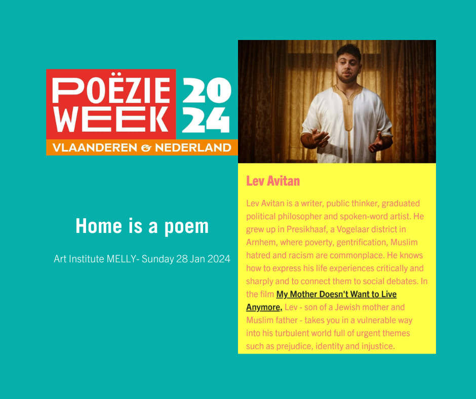 Mark your calendars for 'Home is a poem', an event by Poetry International during Poëzieweek 🗓 28th of January 📍Kunstinstituut Melly ⏰15:00-16:15 🎟 poetry.stager.co/web/tickets/11… More info: kunstinstituutmelly.nl/nl/engage/7809…