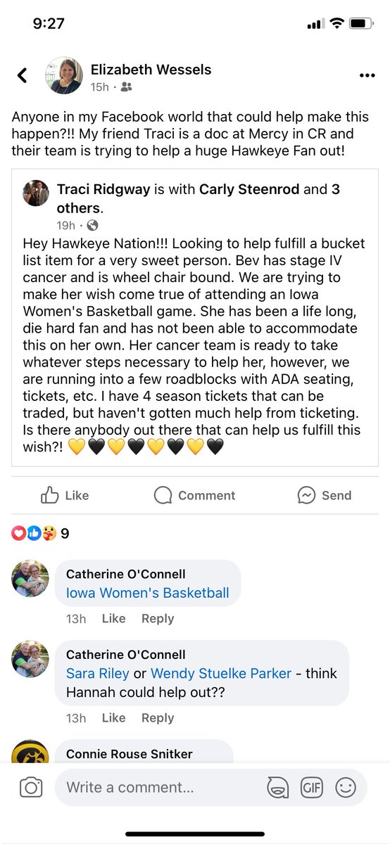 Hawkeye fans- please share this and let's help this cancer warriors wish 💛🖤
