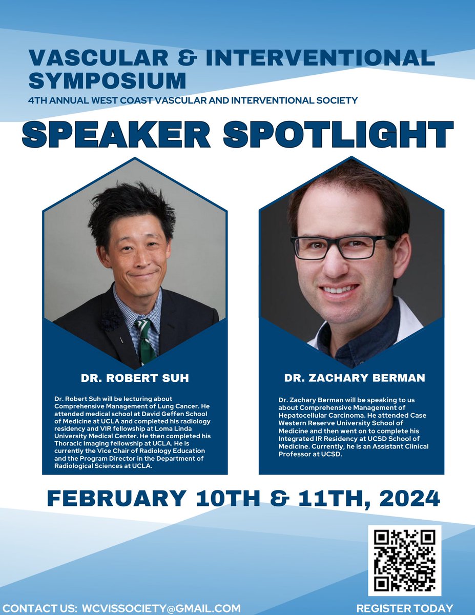 🌟 Speaker Spotlight 🌟 We're thrilled to showcase our next set of speakers for the 4th Annual #WCVIS Symposium, Dr. Robert Suh and Dr. Zachary Berman! Renowned for their amazing work in #VIR, they are set to share invaluable insights in the field.🚀💡#SpeakerSpotlight