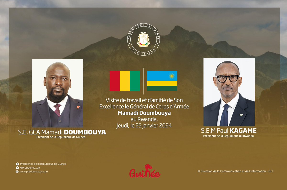 🔹𝗩𝗶𝘀𝗶𝘁𝗲 𝗱𝗲 𝘁𝗿𝗮𝘃𝗮𝗶𝗹 𝗲𝘁 𝗱’𝗮𝗺𝗶𝘁𝗶𝗲́ 𝗱𝗲 𝗦𝗼𝗻 𝗘𝘅𝗰𝗲𝗹𝗹𝗲𝗻𝗰𝗲 𝗹𝗲 𝗚𝗲́𝗻𝗲́𝗿𝗮𝗹 𝗱𝗲 𝗖𝗼𝗿𝗽𝘀 𝗱’𝗮𝗿𝗺𝗲́𝗲 𝗠𝗮𝗺𝗮𝗱𝗶 𝗗𝗢𝗨𝗠𝗕𝗢𝗨𝗬𝗔 𝗮𝘂 𝗥𝘄𝗮𝗻𝗱𝗮

#PresidenceGN #DiplomatieGN