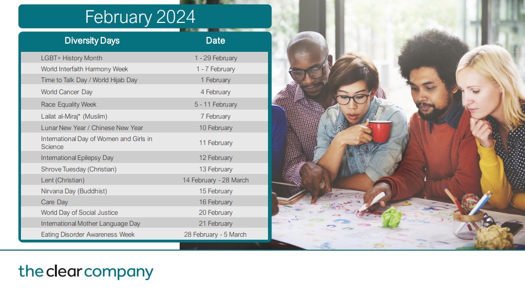 Download our free Inclusion Calendar! 
A handy guide to some of the most popular faith and awareness days you may wish to celebrate at work. 
What days are important to the cultures and communities in your company?
theclearcompany.co.uk/guides-toolkit…