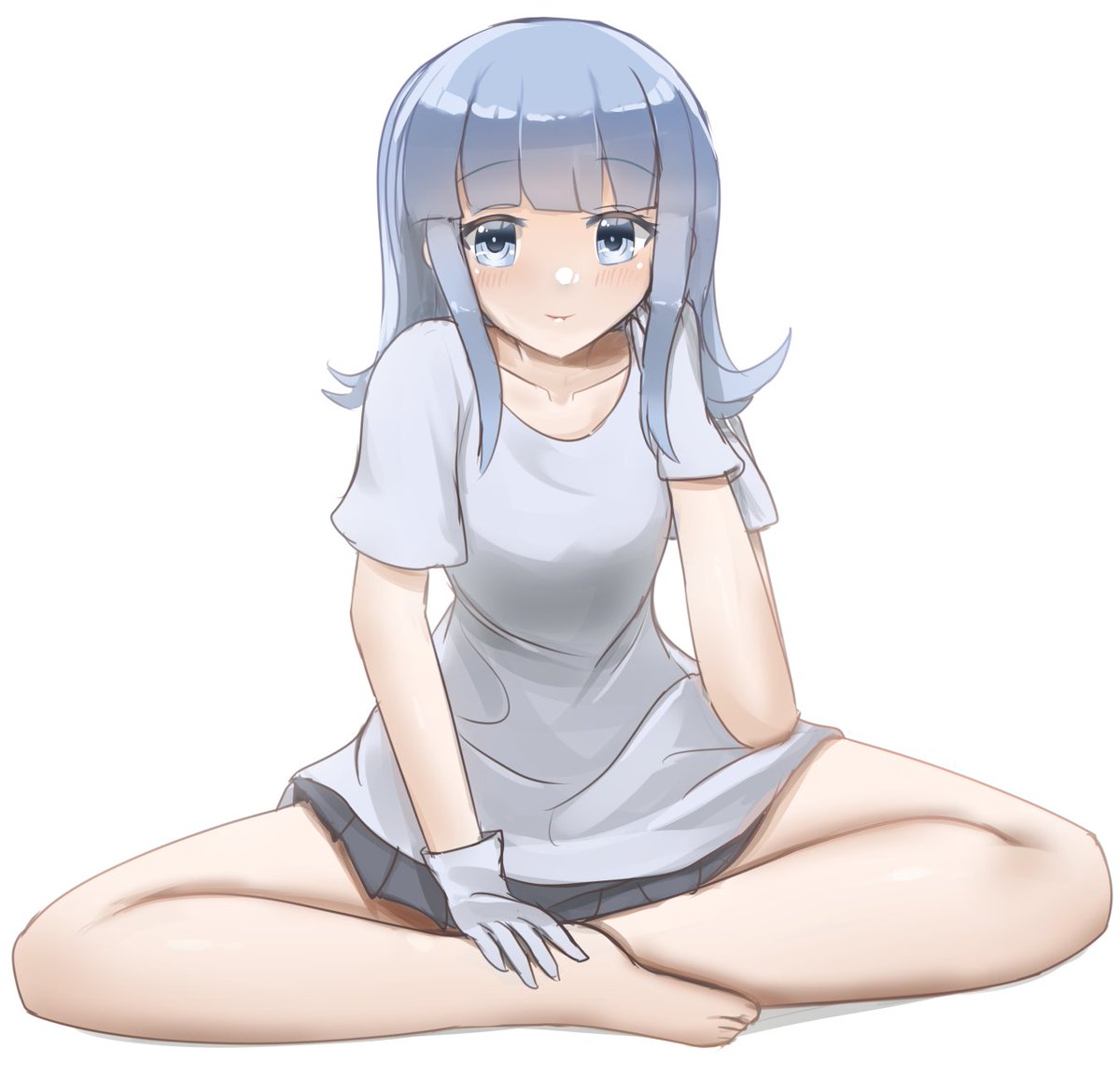 hatsukaze (kancolle) 1girl solo shirt blue hair skirt gloves white background  illustration images