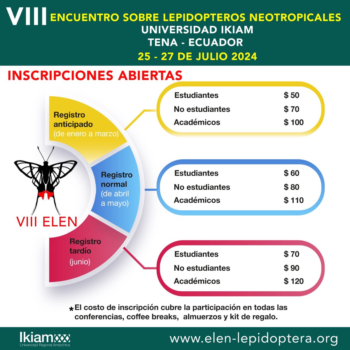 elen2024's tweet photo. ¡INSCRIPCIONES ABIERTAS! Si quieres ser parte del VIII Encuentro sobre Lepidópteros Neotropicales en Tena, Ecuador, ya puedes inscribirte y reservar tu cupo en la página web del evento: https://t.co/DndScfRf3r https://t.co/3dP99YLxSW