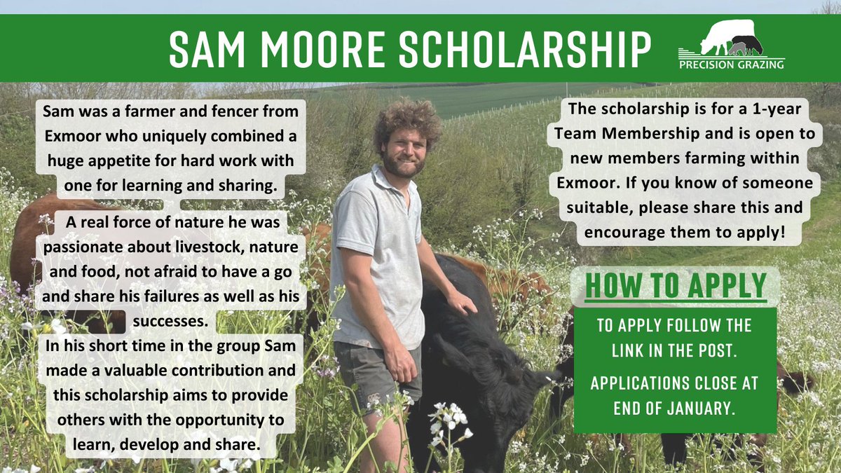 The Sam Moore Scholarship for Exmoor Farmers ✨ - applications are open. If you know someone suitable please share: shorturl.at/ayNP2