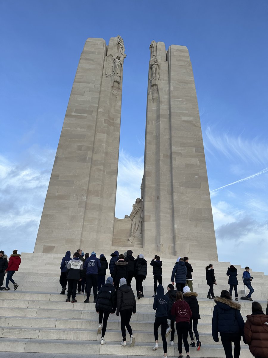 The party toured the Vimy Memorial Park and heard about the Battle of Vimy Ridge on the Western Front in 1917.  en.wikipedia.org/wiki/Battle_of…