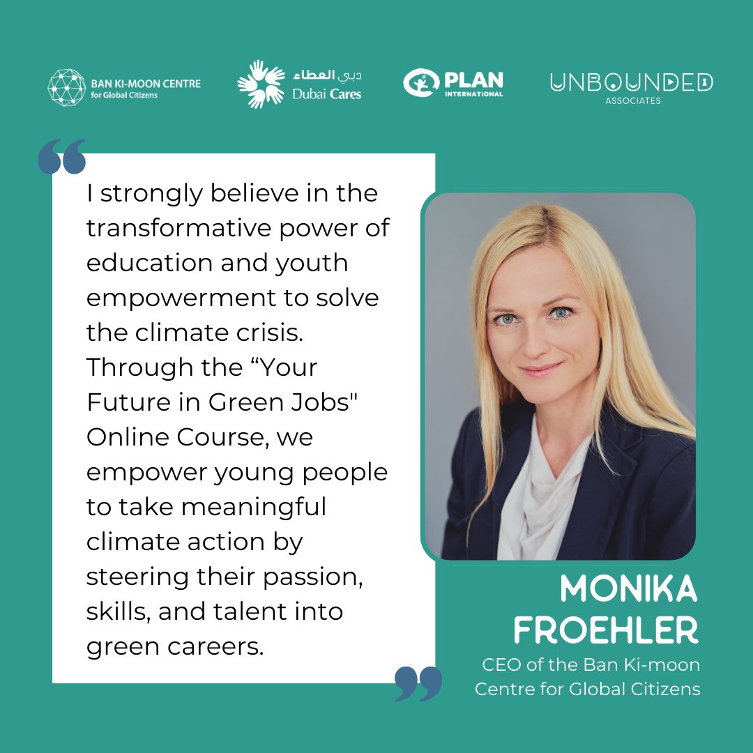 On #EducationDay, let's champion the transformative power of #education & #youth to solve the climate crisis! With the @bankimooncentre's 'Your Future in Green Jobs' Online Course, I am committed to empowering passionate young people with green skills to take meaningful climate…