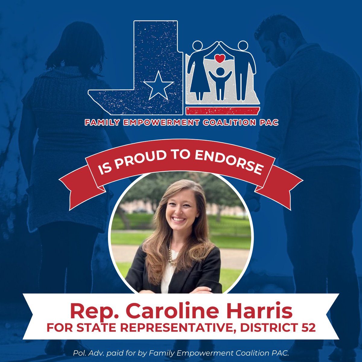 We’re proud to endorse State Rep. @CarolineForTX! Her commitment to educational savings accounts aligns with our mission at Family Empowerment Coalition PAC. Join us in supporting her re-election campaign for #HD52! fecpac.org #txlege