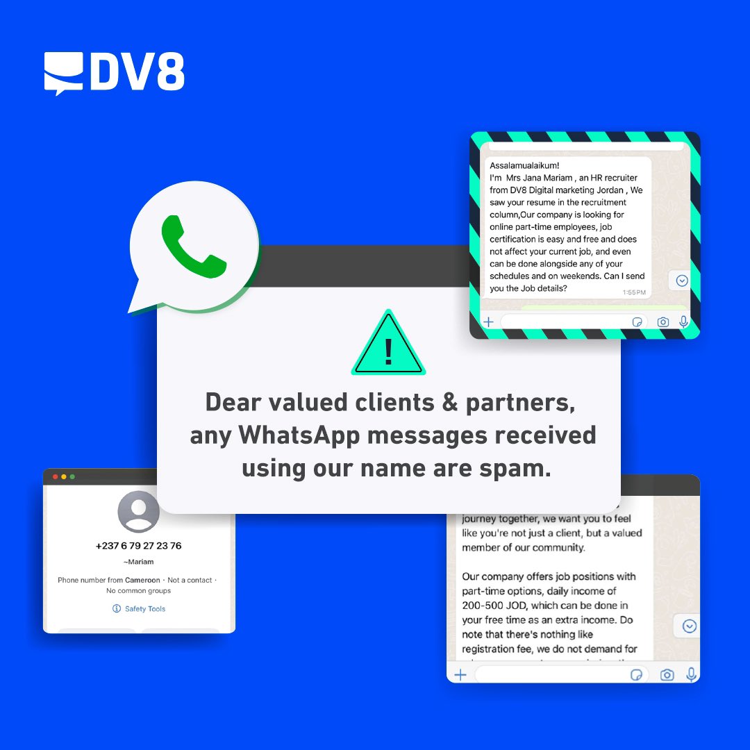 DV8DM's tweet photo. Attention: Spam Offers &amp; Marketing Services on Whatsapp Using DV8 Digital Marketing's Name

If you have any questions or need further assistance, please don't hesitate to contact us: https://t.co/5vsVCAgSD2 / +96265828529 https://t.co/YON9DcCRPi