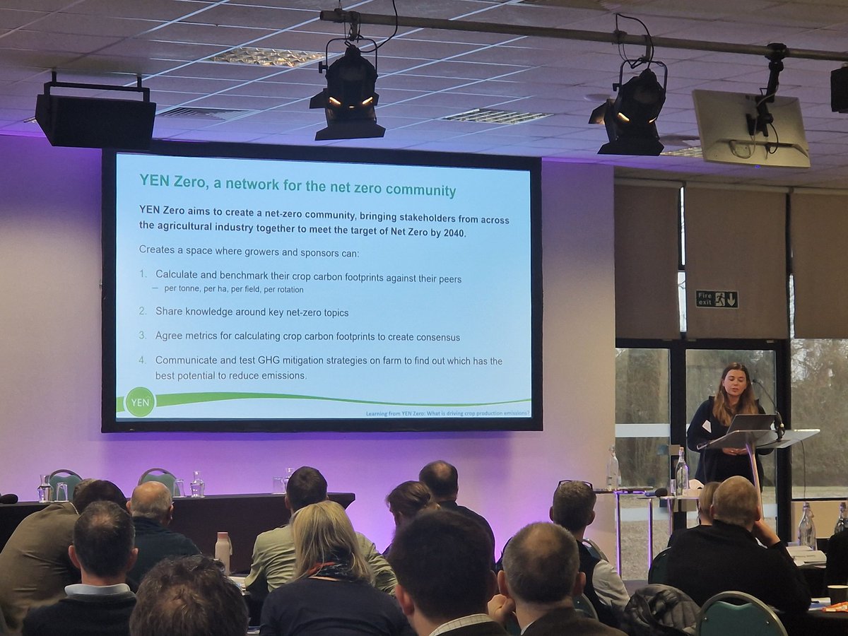 Ending the #YEN2024 Conference with a carbon session. <a href="/ADASGroup/">ADAS</a> Megan Tresise introduces #YENZero a a farmer network to tackle the carbon footprint of cropping. We test mitigation strategies to find the which are the best for growers to implement