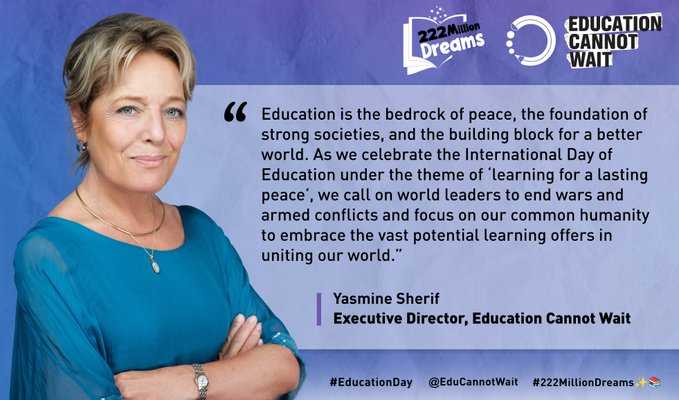 KentPage's tweet photo. Learning for Lasting #Peace🕊️

"#Education is the bedrock of peace, foundation of strong societies &amp; building block for a better🌎. As we mark #EducationDay, we call on leaders to end wars &amp; focus on our common humanity." ~@YasmineSherif1

👉https://t.co/RNQD8UM9yM @sida @un https://t.co/wqA2IFP84t