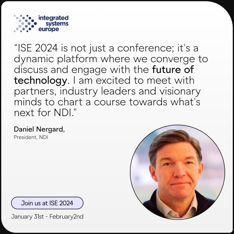 Meet our new President, Daniel Nergard at #ISE! 🤝 Our team will be at ISE next week in Barcelona to talk business, dive deeper into our tech, discuss co-marketing activities or get to know the team. Learn more: ndi.video/events/ise-202…