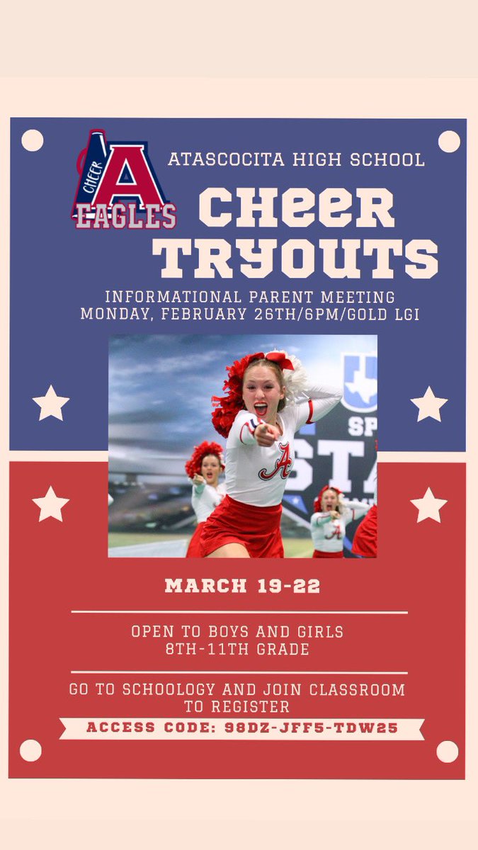 Are you interested in trying out to be a part of THE Atascocita Cheer program? Register today! Informational Parent Meeting 2/26 in Gold LGI. See you there!