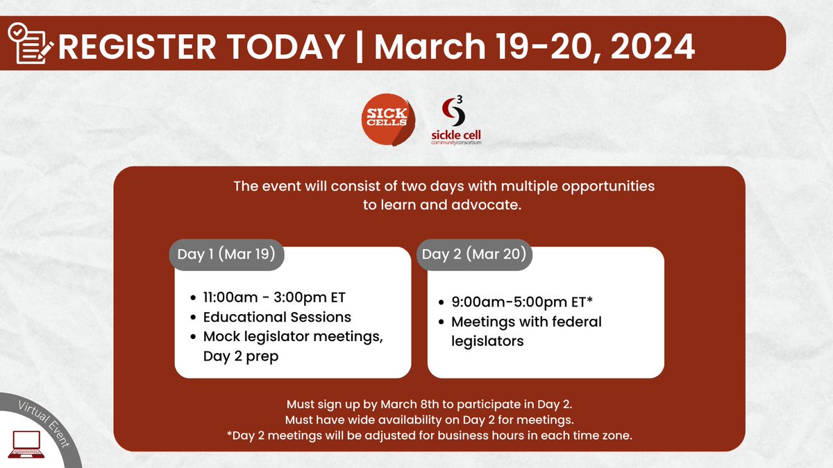 REGISTRATION IS NOW OPEN! The SCD Policy Forum brings together sickle cell advocates from across the country for a two-day federal advocacy event. Register at the following link: bit.ly/3tXuXNc #sicklecelldisease #policy #advocacy #scdwarrior #legislation