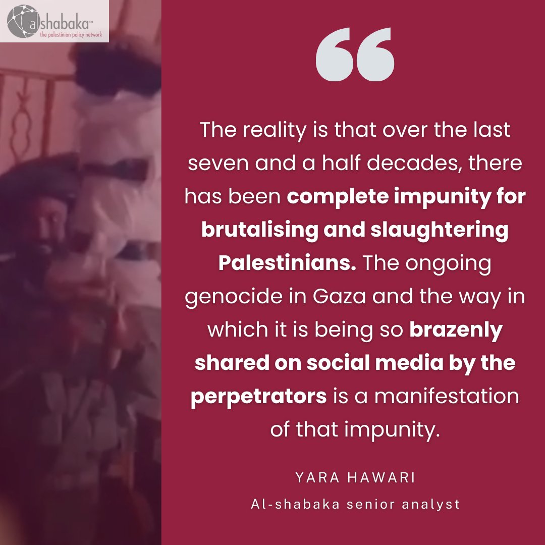 Al-Shabaka الشبكة on X: "Why are Israeli soldiers sharing snuff videos from their  genocide in Gaza? Must-read by Al-Shabaka's @yarahawari in @AJEnglish  https://t.co/Jmtqsd3xdI https://t.co/FRngPhyCQZ" / X