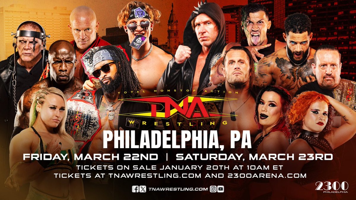 Tickets are ON SALE NOW for #TNAiMPACT’s return to Philly at the 2300 Arena on March 22 and 23! Get them HERE: 2300arena.showare.com/default.asp