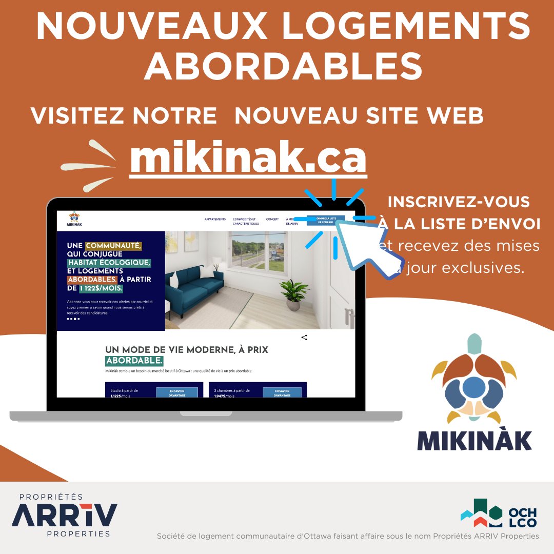 ArrivProperties's tweet photo. Nouvelle communauté #logementsabordables @ottawaville!  À partir de 1122$/mois. MIKINÀK (715 Ch. Mikinak) 271 appartements - studios, 1,2 &amp; 3 chambres à coucher. Logements accessibles sont aussi disponibles. INSCRIVEZ AUJOURD'HUI https://t.co/KBbv7VuAvw ! #alouer #appartements https://t.co/oJTTZ1ZZyP
