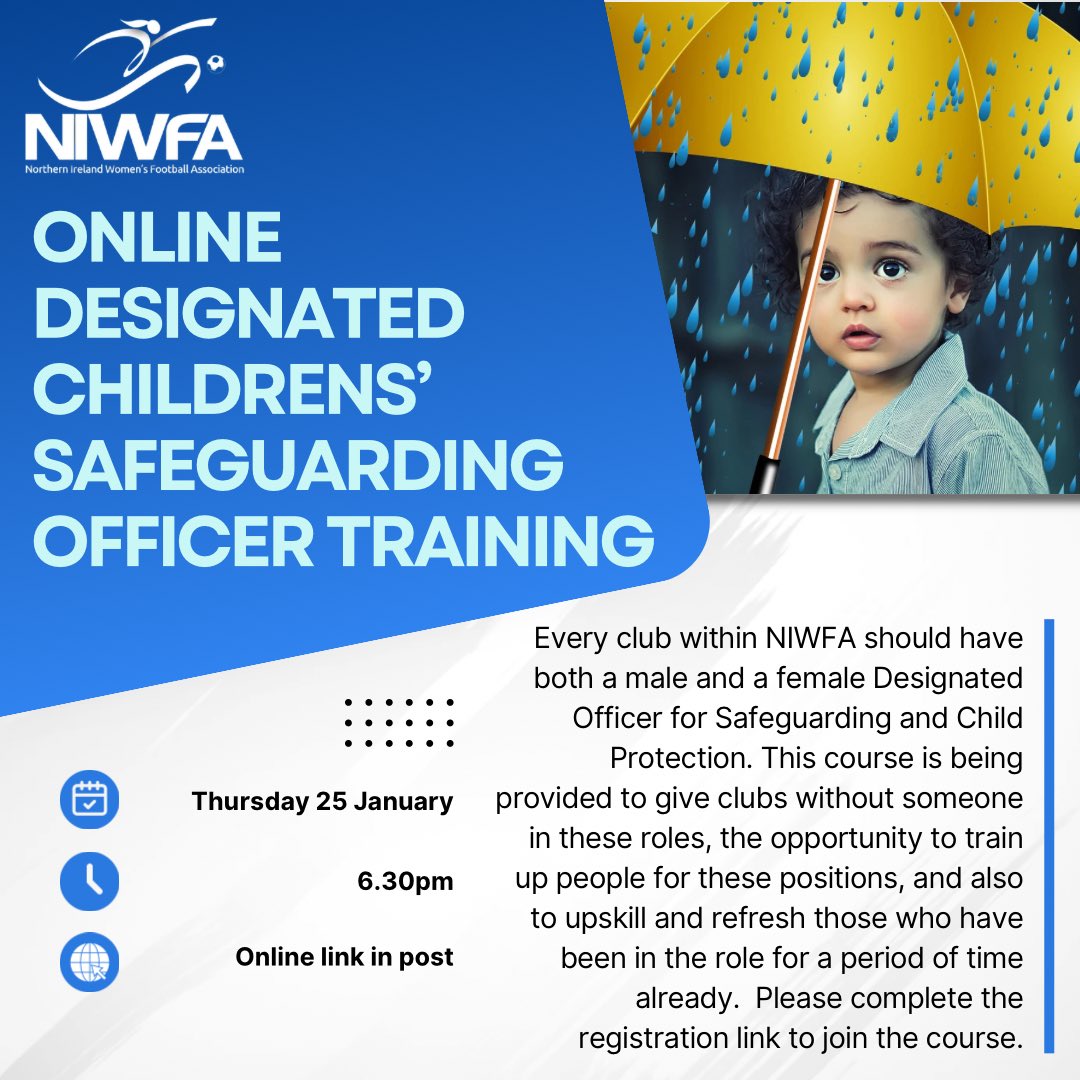 📢 TOMORROW NIGHT (THURSDAY) 📢 Last chance to register for our online Designated Children’s Safeguarding Officer Training. Every club needs one so please take this opportunity to get qualified. Click to register and an online link will be sent to you us02web.zoom.us/meeting/regist…