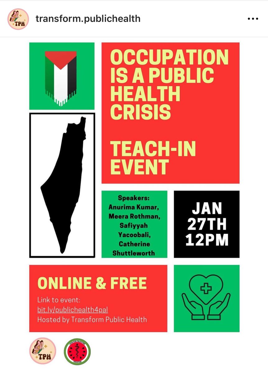 endpolviolence's tweet photo. THIS SATURDAY, 10 am PT // 12 pm CT // 1 pm ET: Join Transform Public Health for a teach-in on the Palestinian occupation as a public health crisis. Register here: https://t.co/RB71rayeOP https://t.co/Yt3YZVaLQ2