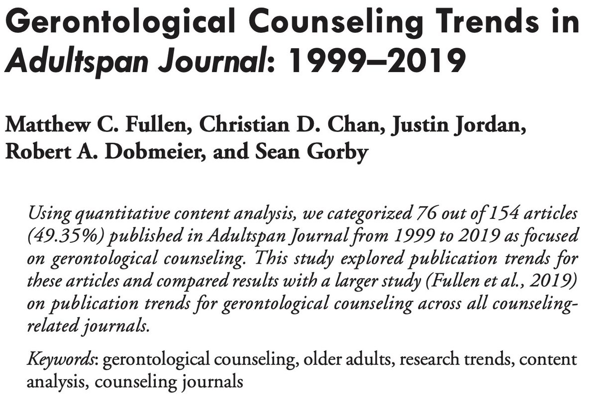 AdultspanJ's tweet photo. #AdultspanReview: Scholars have identified gerontological counseling publication trends within Adultspan. How do you see these trends changing over the next few years?👀 Read more about this work by @MatthewCFullen and colleagues 👉https://t.co/gWWDN9mREl https://t.co/apsVIgOukD