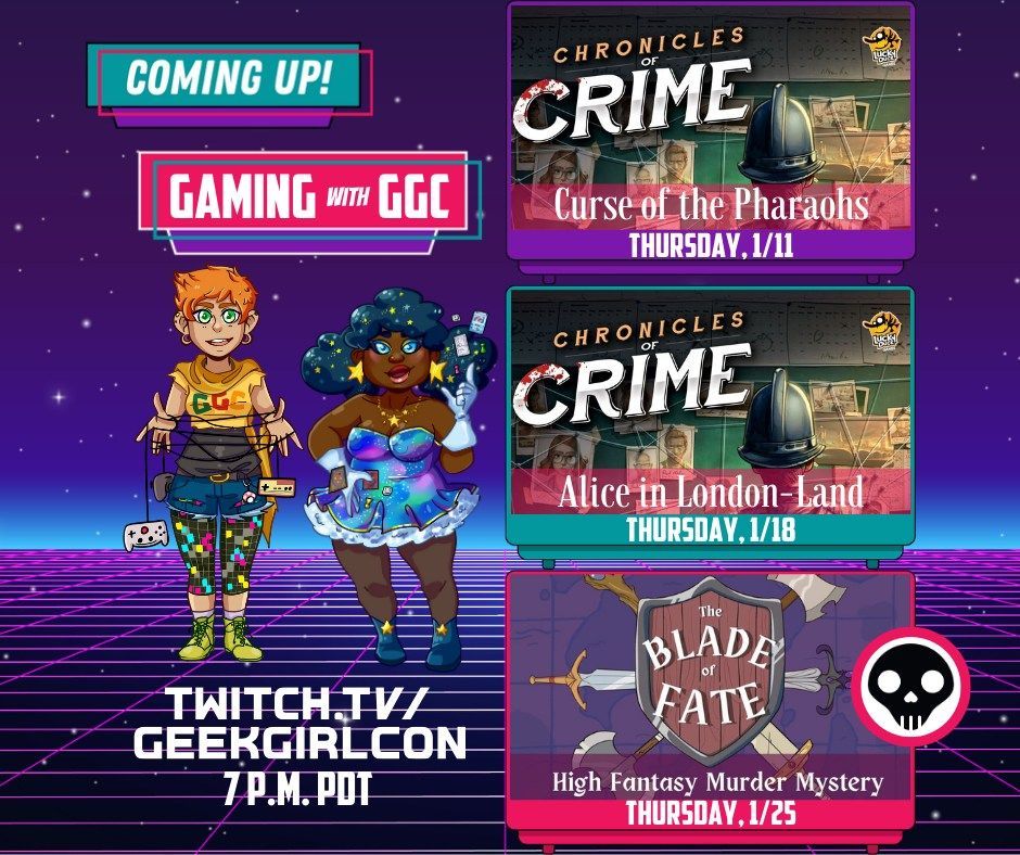 We are partnering with <a href="/GeekGirlCon/">GeekGirlCon 🏳️‍🌈</a> during their Month of Mysteries to host Blade of Fate, our fantasy themed murder mystery party 🕵️‍♂️, as they figure out whodunnit amongst them. The stream starts at 7pm on GGC's Twitch Channel! 📺 bit.ly/3HvzJVt