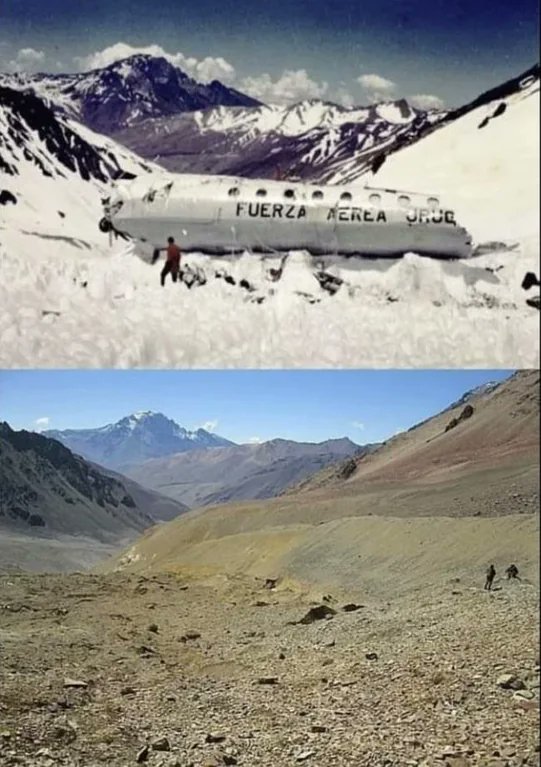 Valley of Tears in the Andes, January 1973 vs. January 2023. [Uruguayan Air Force Flight 571 crash site]