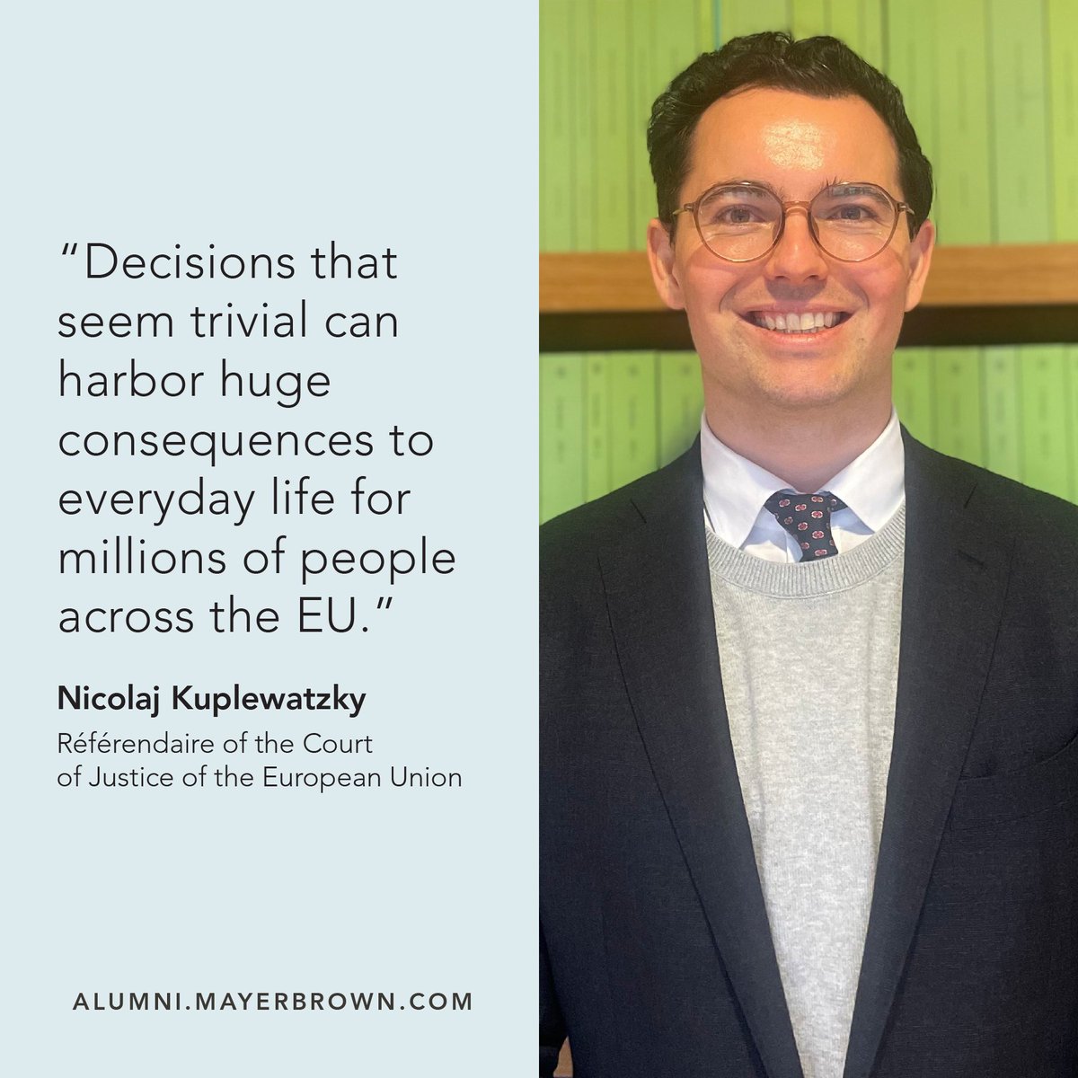 Mayer Brown alumnus Nicolaj Kuplewatzy reflects on his career with the European Union, sharing his part in formulating a decision on the interplay between anti-doping and data protection and explaining the challenges faced by the EU. bit.ly/47TD4cg #MayerBrownAlumni