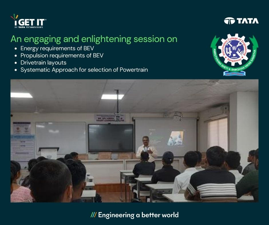 myiGETIT's tweet image. Engaging Session at Amrutvahini College of Engineering! iGET IT&apos;s EngAge program, led by Kedar Gokhale, explores vehicle propulsion and electric drivetrain insights. Shaping future engineers with commitment and brilliance! 🚗🔧🌐 #iGETITEngAge #EngineeringFuture