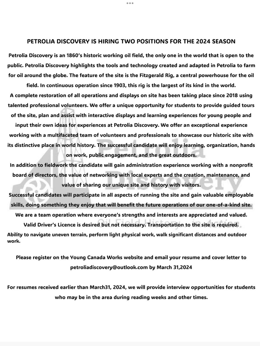 Hiring two student positions for the 2024 season.