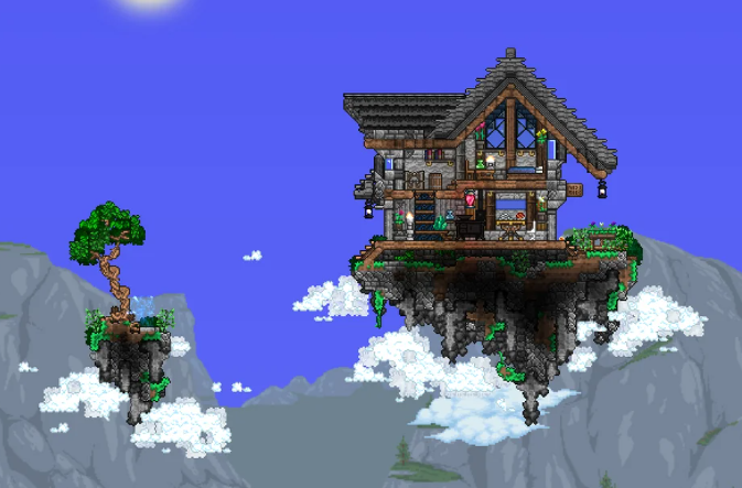 ̶L̶e̶ ̶c̶h̶â̶t̶e̶a̶u̶ La cabane dans le ciel ☁️🤍 

 📸 u/Tommy__Tsunami  
#Pixelart #Terraria