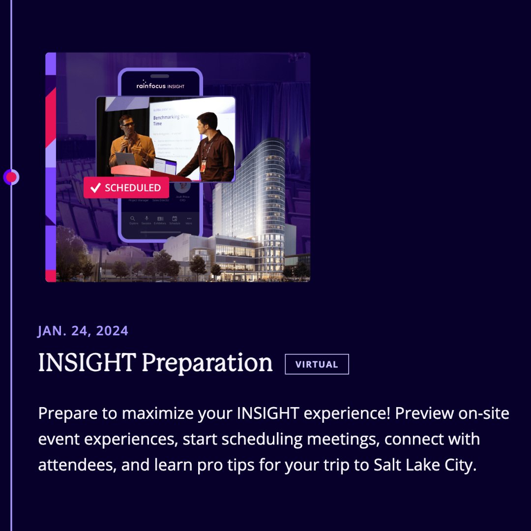 📣 INSIGHT Preparation starts at 10 a.m. MT. Our hosts will guide us through the event portal experience, followed by an interview with our VP of events Rodney Hart. Tune in. brnw.ch/21wGlRr