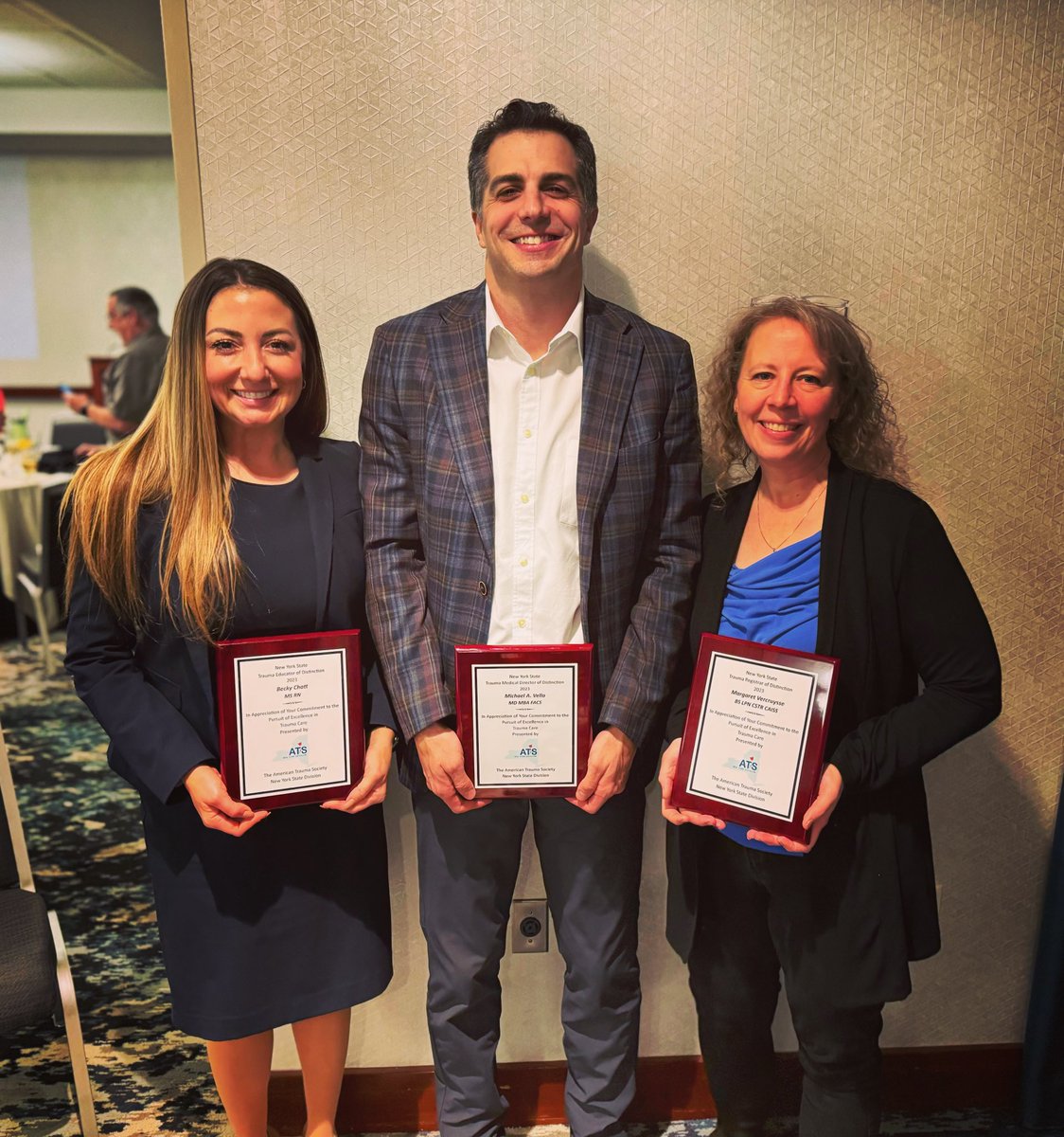 Huge congratulations to our 2023 NYS Division of the American Trauma Society award winners:
⭐️ Dr. Michael Vella - Trauma Medical Director of Distinction
⭐️ Becky Chatt - Educator of Distinction
⭐️ Margaret Vercruysse - Registrar of Distinction
