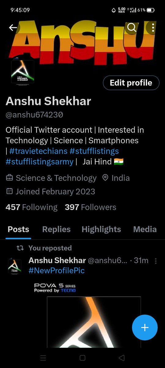 @pova_mobile Thanks @pova_mobile 🙏 for amazing giveaway 😍, hope for win 🤞❤️🙏😁
Jai Hind
New Bharat 

All steps done 👍✅💯

Liked and followed
@pova_mobile 
#DreamersOfBharat
#TECNO #POVA5Pro

Tag 
@himanshu_4209 
@dilipjain077 
@a1_babu 
@Anshugboss 
@Aj_Singh_30