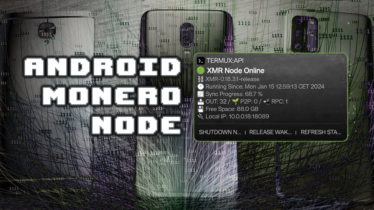 Remote Monero Node on Android? 👀
Full How to set up a Monero Node on Android (Termux) and making it available as local or even remote node for your wallets &amp; rigs ⬇️
English: youtu.be/xHYWPK4TIss
German: youtu.be/qYEn5C8Xh6M
#monero #xmr