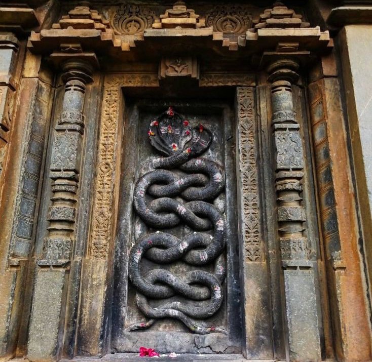#Sculpture
Entangled Nagas , at the wall of Kamala Narayana temple.

This temple was built in the 12th century at the behest of Kamaladevi, the Kadamba queen.