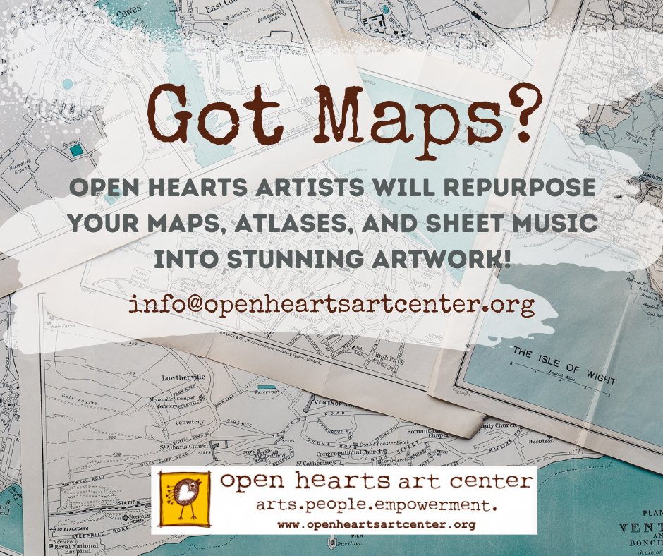 OpenHeartsArt's tweet photo. Donate your old maps &amp; atlases to #openheartsartcenter, and watch our artists repurpose them into gorgeous paper flowers!🗺️ https://t.co/PP1IZUUjDV