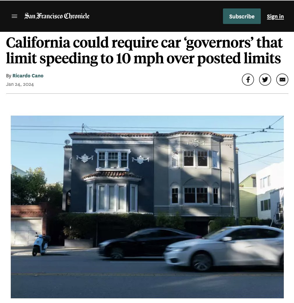 David Zipper (@davidzipper) on Twitter photo Wow. Carmakers will hate this, but I think it's great:
A new California bill from <a href="/Scott_Wiener/">Senator Scott Wiener</a> would require all new cars to contain speed governors that prevent them from going 10 mph+ over the speed limit.
sfchronicle.com/bayarea/articl… Wow. Carmakers will hate this, but I think it's great:
A new California bill from <a href="/Scott_Wiener/">Senator Scott Wiener</a> would require all new cars to contain speed governors that prevent them from going 10 mph+ over the speed limit.
sfchronicle.com/bayarea/articl…