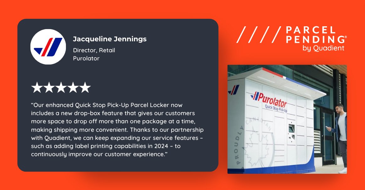 At Parcel Pending, we put our customers at the heart of everything we do. Just ask Jacqueline Jennings at @Purolator, who had this to say about their experience with our Drop Box Lockers. Learn about Drop Box Lockers: bit.ly/3u5ajLc